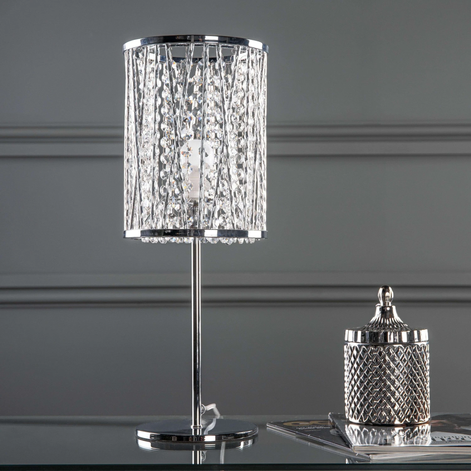 Chrome Elise Crystal Drop Table Lamp 3 Chrome Elise Crystal Drop Table Lamp