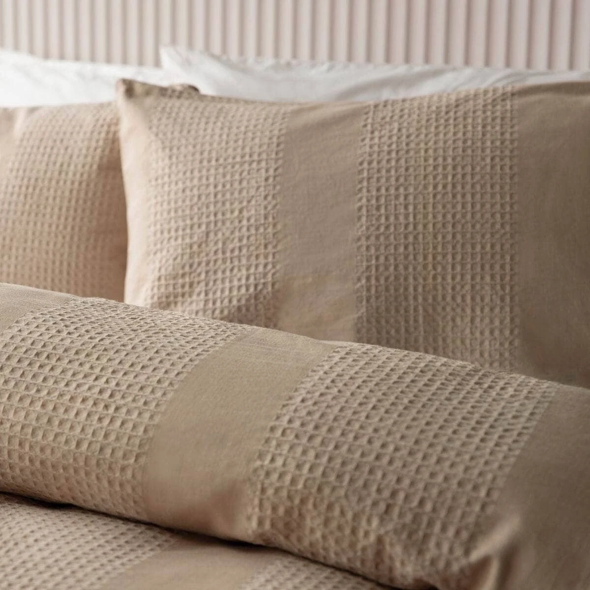 Latte Waffle Stripe Duvet Set - King Size 4 Latte Waffle Stripe Duvet Set - King Size - Image 2