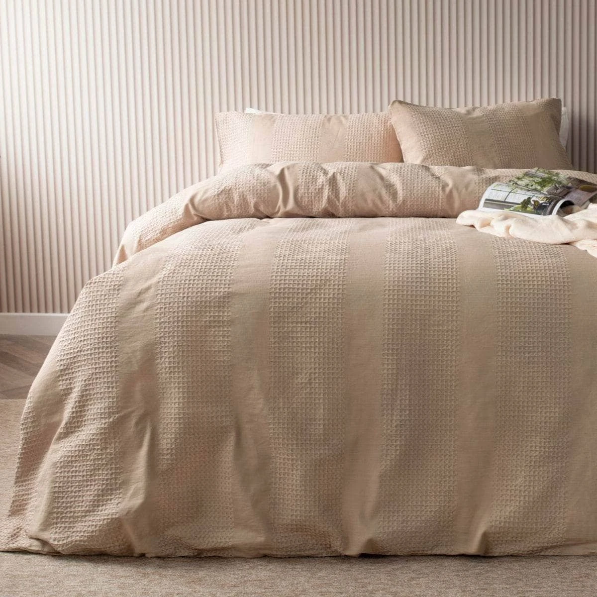 Latte Waffle Stripe Duvet Set - King Size 3 Latte Waffle Stripe Duvet Set - King Size