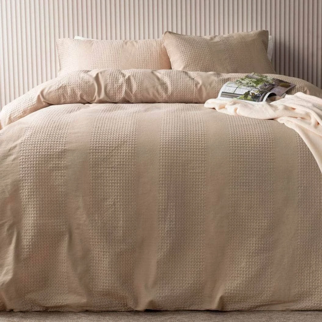 Latte Waffle Stripe Duvet Set - King Size 5 Latte Waffle Stripe Duvet Set - King Size - Image 3
