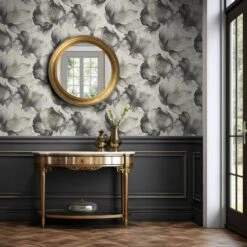 Muriva Elysian Floral Black & Gold Wallpaper - 212502