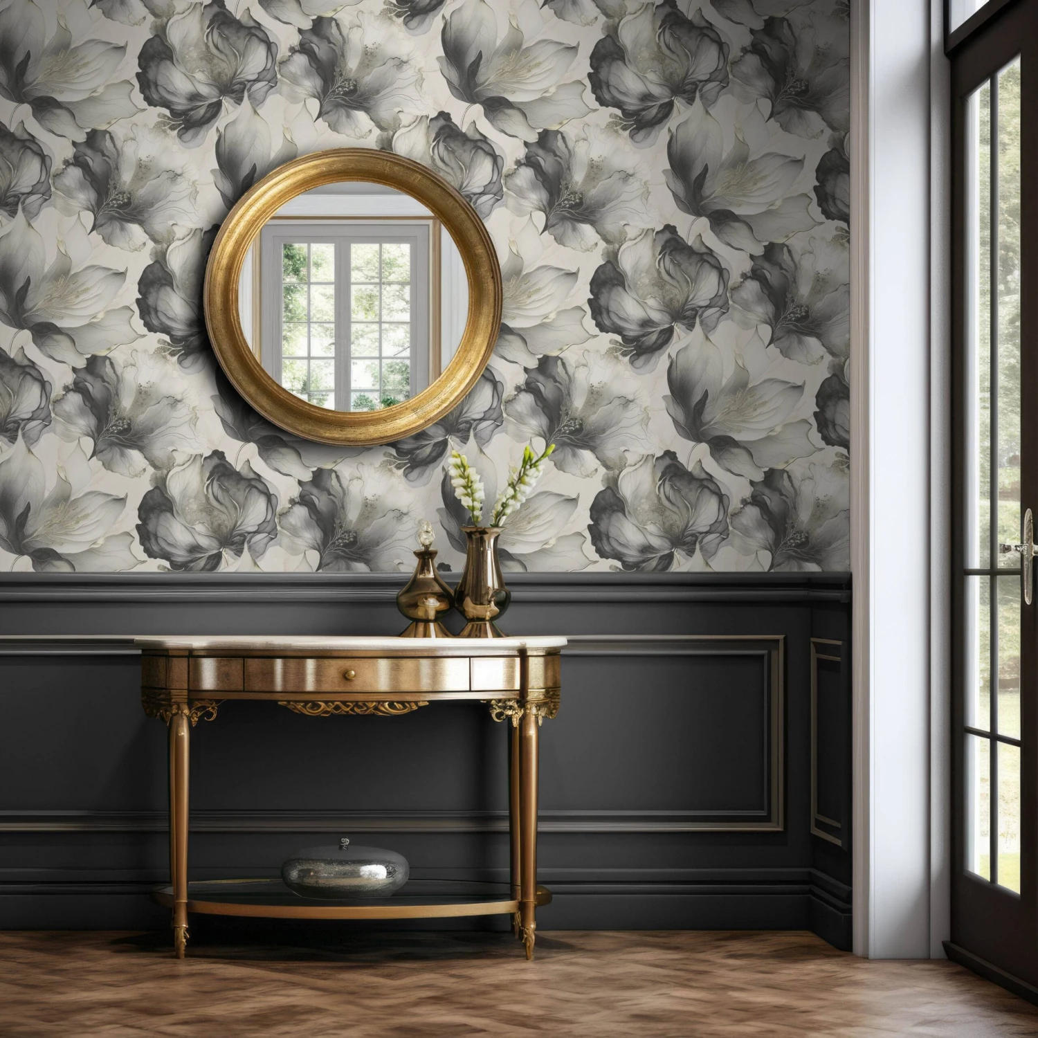 Muriva Elysian Floral Black & Gold Wallpaper - 212502 3 Muriva Elysian Floral Black & Gold Wallpaper - 212502