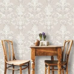Rasch Amelie Damask Grey Wallpaper - 260253 8 Rasch Amelie Damask Grey Wallpaper - 260253 -Taskers Sale Shop 260253AmelieDamaskMushroomRoom1