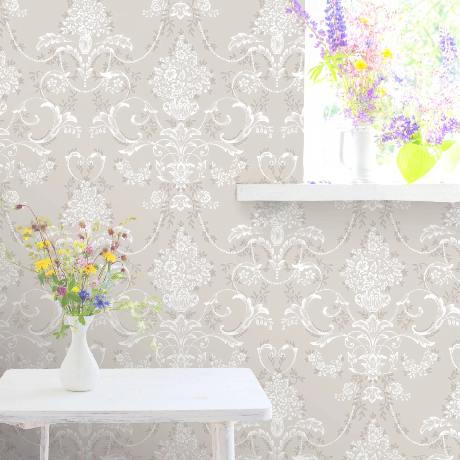 Rasch Amelie Damask Grey Wallpaper - 260253 4 Rasch Amelie Damask Grey Wallpaper - 260253 - Image 2
