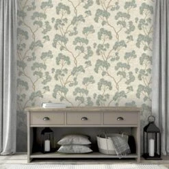 Rasch Sumatra Ginkgo Teal Wallpaper 316018 9 Rasch Sumatra Ginkgo Teal Wallpaper 316018 -Taskers Sale Shop 316018GinkgoTealHallway 4f4308f0 81d2 4170 8236 03bddc3b356d