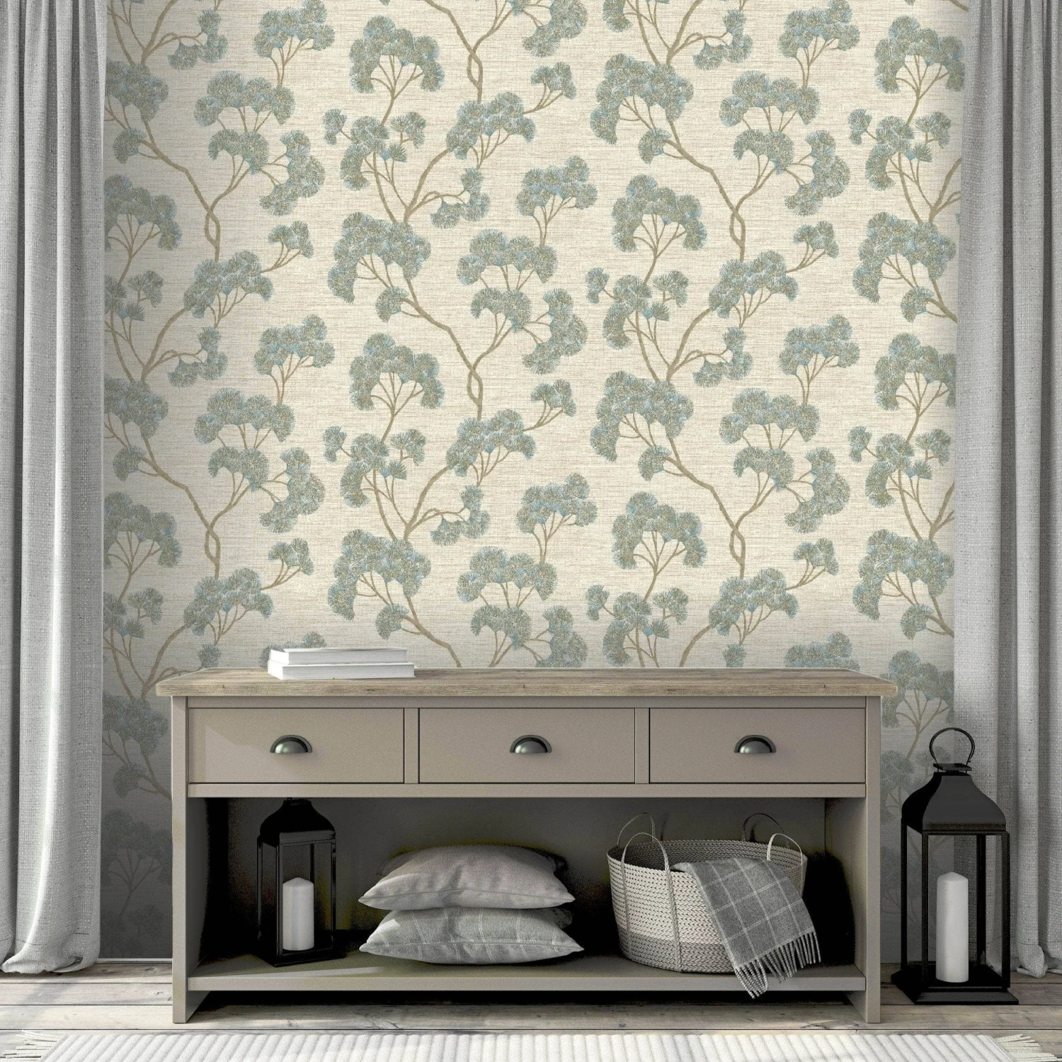 Rasch Sumatra Ginkgo Teal Wallpaper 316018 5 Rasch Sumatra Ginkgo Teal Wallpaper 316018 - Image 3
