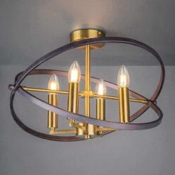 4 Light Bronze/Gold Semi Flush Ceiling Light