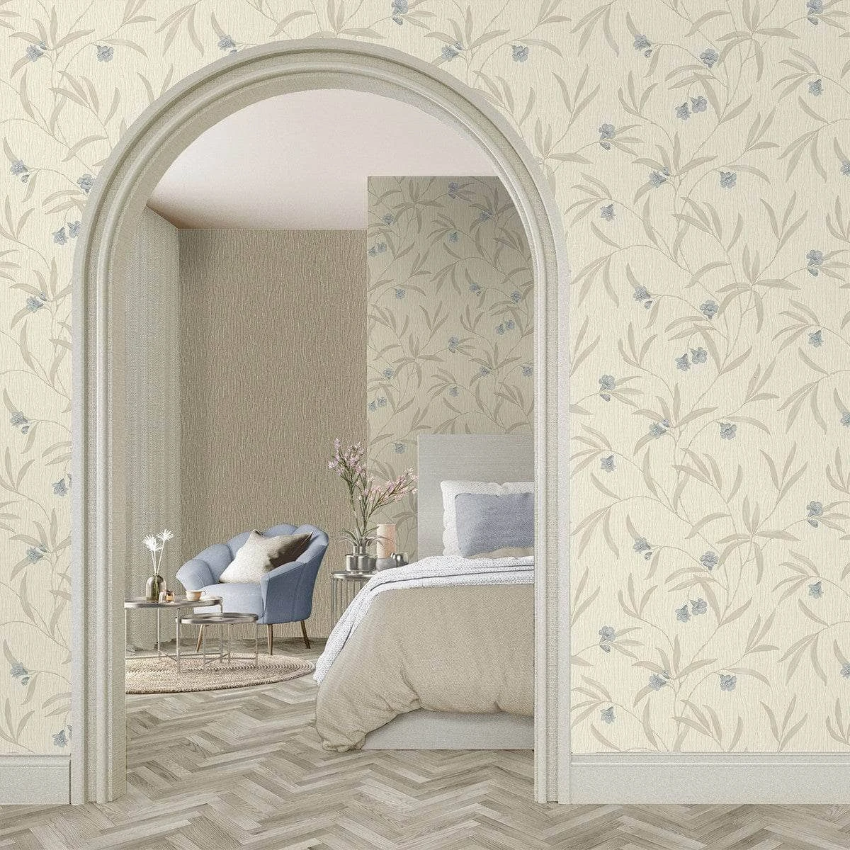 Belgravia Tiffany Floral Cream & Blue Wallpaper -41333 3 Belgravia Tiffany Floral Cream & Blue Wallpaper -41333