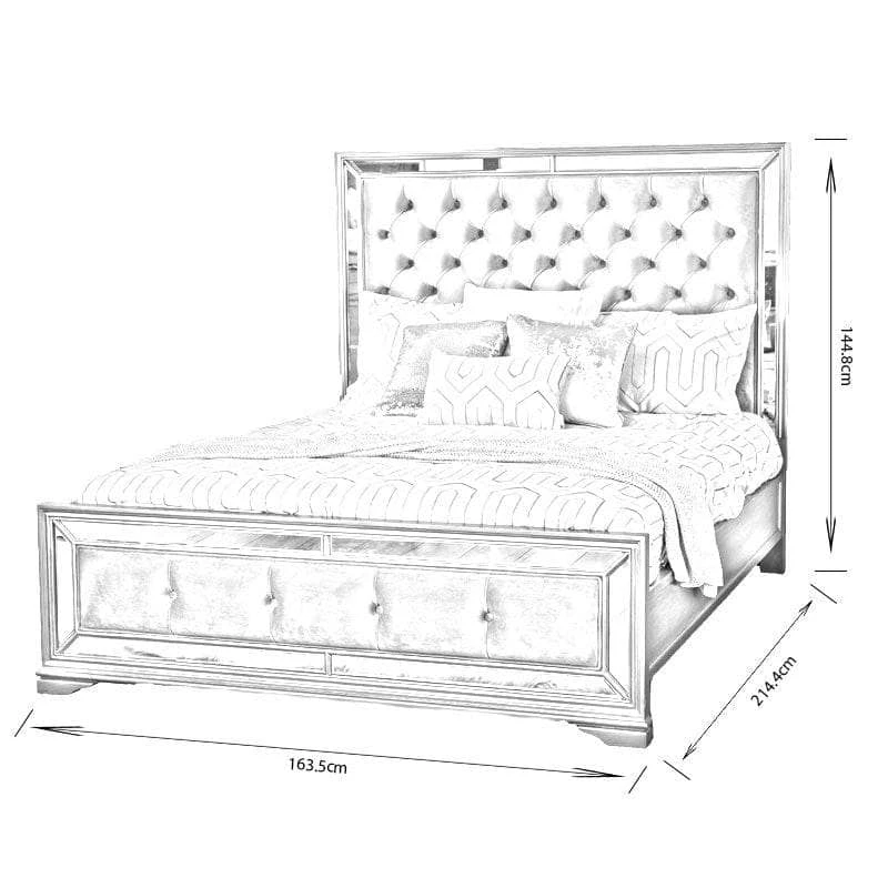 Clio King Size Velvet Mirrored Bedframe - Taupe 8 Clio King Size Velvet Mirrored Bedframe - Taupe - Image 6