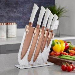 Marble Rose Gold 5 Piece Knife Set -Taskers Sale Shop 50149745 RKWTOWERDAMASCUSKNIFESETRGMBL5P4