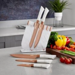 Marble Rose Gold 5 Piece Knife Set -Taskers Sale Shop 50149745 RKWTOWERDAMASCUSKNIFESETRGMBL5P5