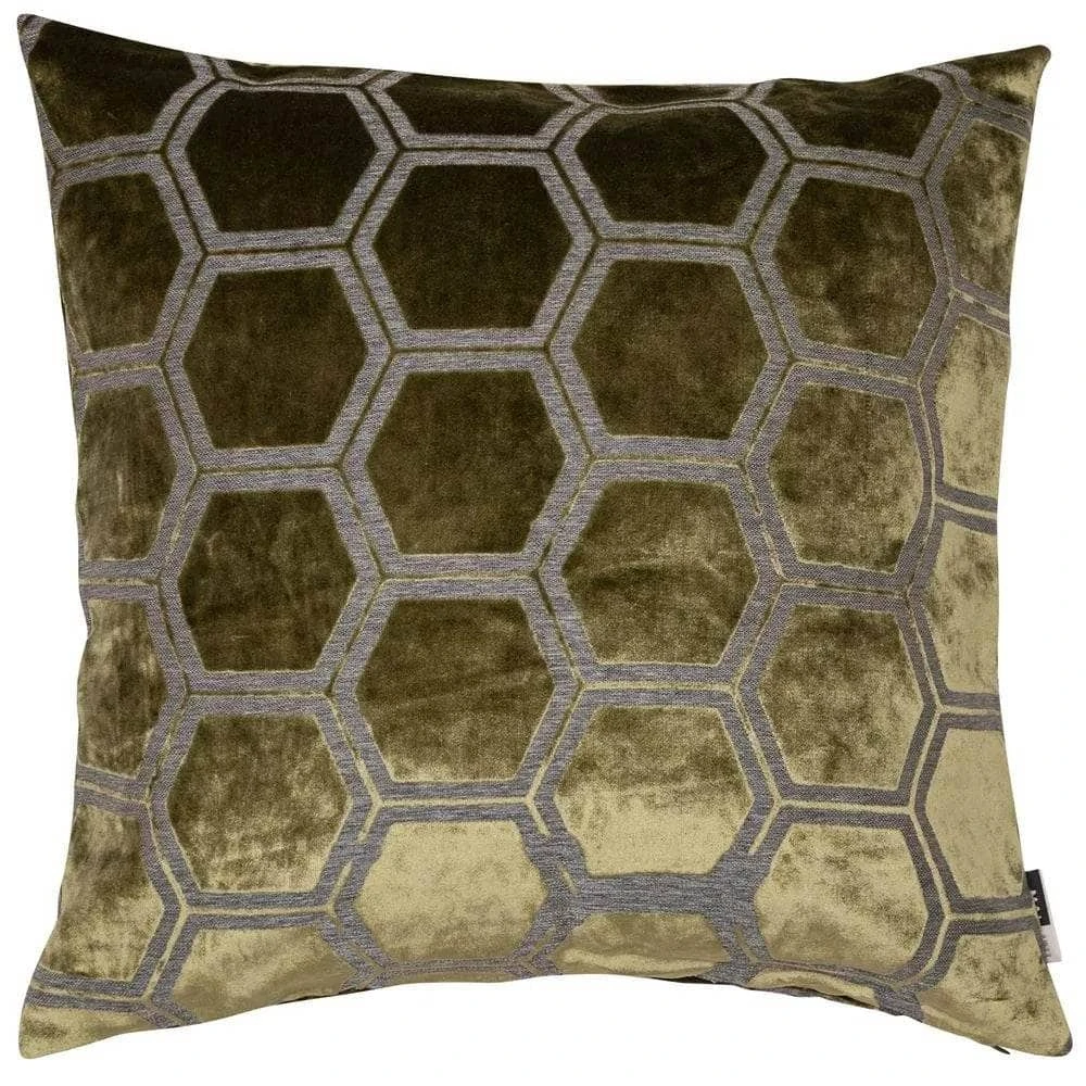 Large Hexagonal Cut Velvet Cushion - Olive Green 3 Large Hexagonal Cut Velvet Cushion - Olive Green