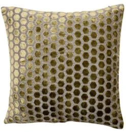 Small Hexagonal Cut Velvet Cushion- Olive Green