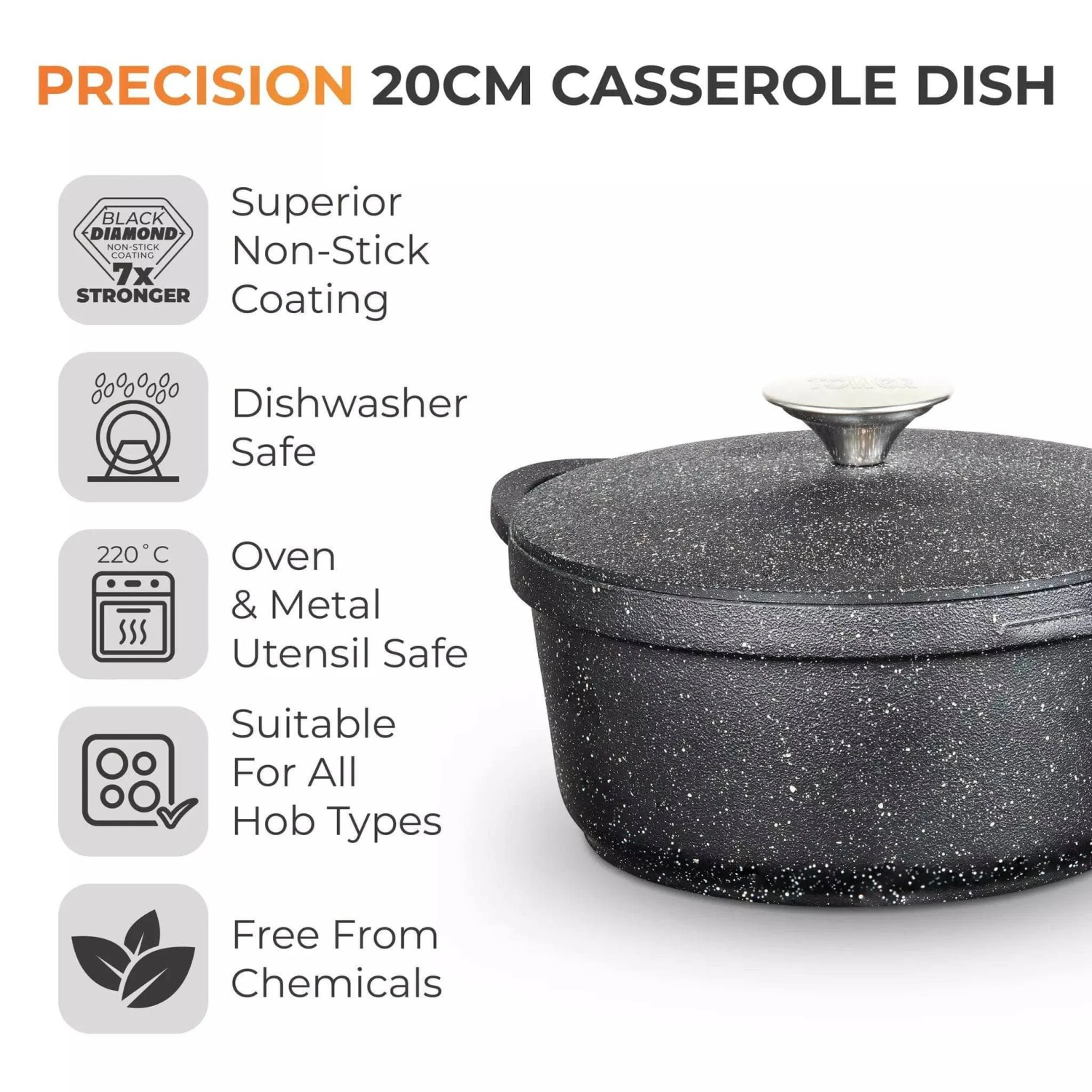 Tower Precision 20cm Casserole Pot 4 Tower Precision 20cm Casserole Pot - Image 2