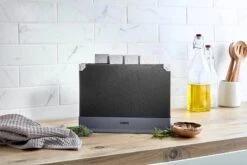 Tower 4 Piece Chopping Board Set With Stand - Black