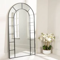 Black Arch Top Window Mirror 100x179cm