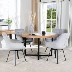 Lincoln Round Dining Table & 4 Silver Montreal Dining Chairs