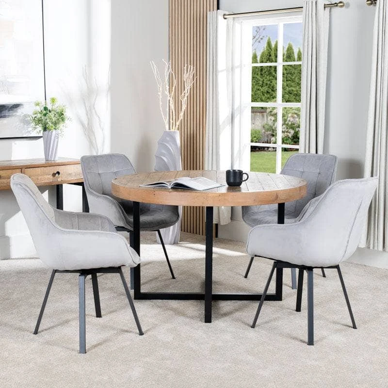 Lincoln Round Dining Table & 4 Silver Montreal Dining Chairs 3 Lincoln Round Dining Table & 4 Silver Montreal Dining Chairs