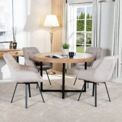 Lincoln Round Dining Table & 4 Taupe Montreal Dining Chairs