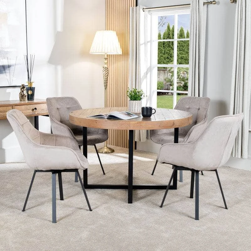 Lincoln Round Dining Table & 4 Taupe Montreal Dining Chairs 3 Lincoln Round Dining Table & 4 Taupe Montreal Dining Chairs