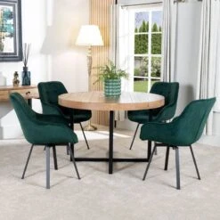 Lincoln Round Dining Table & 4 Emerald Montreal Dining Chairs