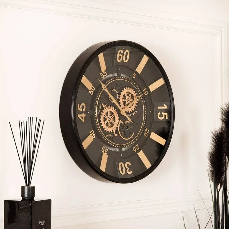 Tempered Glass Black & Gold Gears Wall Clock - 60cm 3 Tempered Glass Black & Gold Gears Wall Clock - 60cm