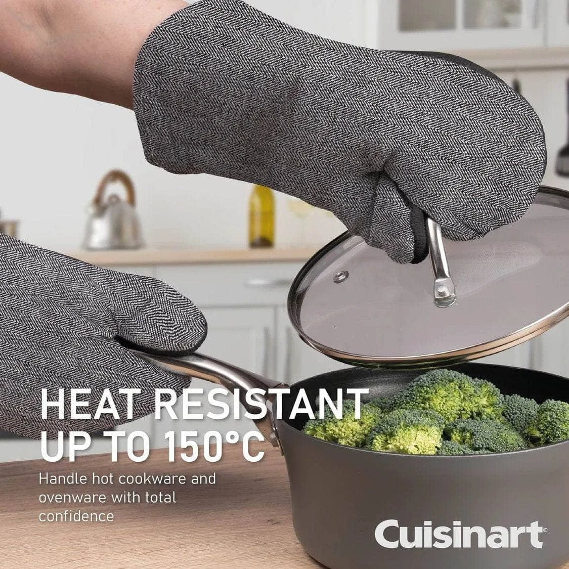 Cuisinart Neoprene Oven Mitts - Herringbone Charcoal 6 Cuisinart Neoprene Oven Mitts - Herringbone Charcoal - Image 4