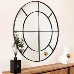 Black Circular Window Mirror - 120cm