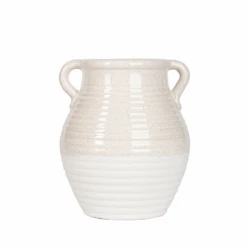 Beige & White Ribbed Ceramic Vase - 26cm