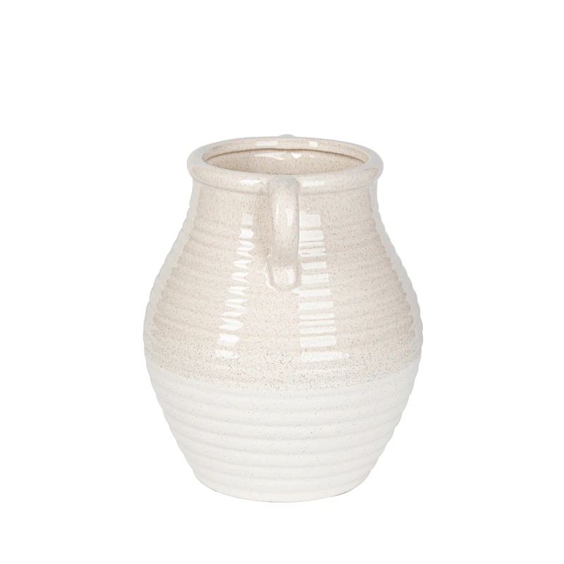 Beige & White Ribbed Ceramic Vase - 26cm 4 Beige & White Ribbed Ceramic Vase - 26cm - Image 2