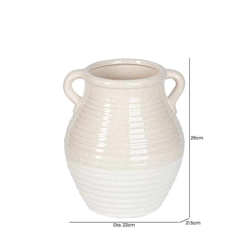Beige & White Ribbed Ceramic Vase - 26cm 7 Beige & White Ribbed Ceramic Vase - 26cm - Image 5