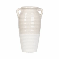 Beige & White Ribbed Ceramic Vase - 36cm