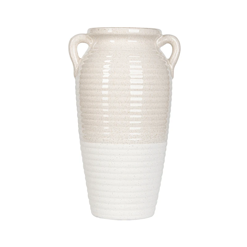 Beige & White Ribbed Ceramic Vase - 36cm 3 Beige & White Ribbed Ceramic Vase - 36cm