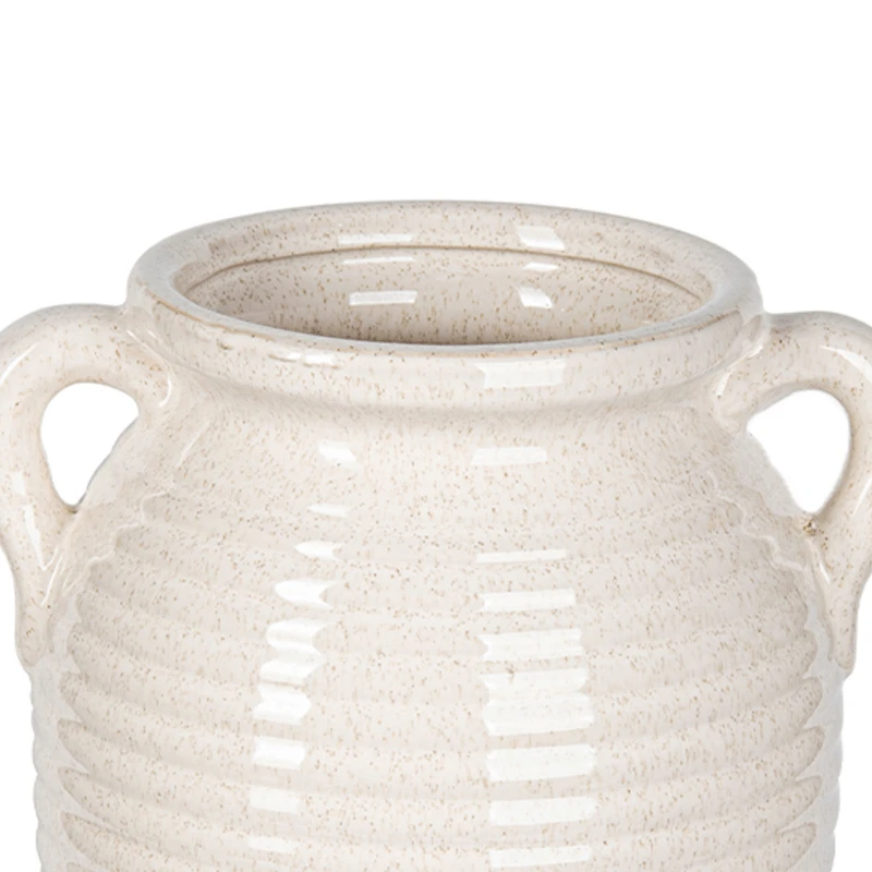 Beige & White Ribbed Ceramic Vase - 36cm 6 Beige & White Ribbed Ceramic Vase - 36cm - Image 4