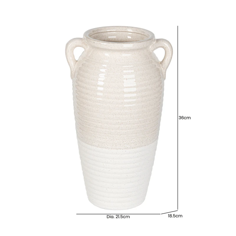 Beige & White Ribbed Ceramic Vase - 36cm 7 Beige & White Ribbed Ceramic Vase - 36cm - Image 5