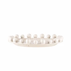 Oval Bobble Edged White Ceramic Dish - 7cm
