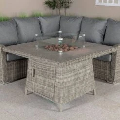 Alba Square Casual Dining Set With Firepit - Grey 16 Alba Square Casual Dining Set With Firepit - Grey -Taskers Sale Shop 60014492 1