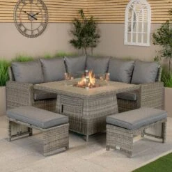 Alba Square Casual Dining Set With Firepit - Grey 12 Alba Square Casual Dining Set With Firepit - Grey -Taskers Sale Shop 60014492 4