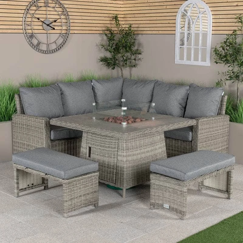 Alba Square Casual Dining Set With Firepit - Grey 6 Alba Square Casual Dining Set With Firepit - Grey - Image 4