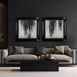 Abstract Silver Dripping Keys No.2 Framed Picture - 90 X 90cm