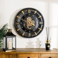 Black & Gold Gears Wall Clock - 80cm