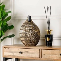 Black & Gold Round Tribal Pattern Vase - 46.5cm