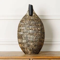 Black & Gold Round Tribal Pattern Vase - 57cm -Taskers Sale Shop Black Gold Round Tribal Pattern Vase 57cm