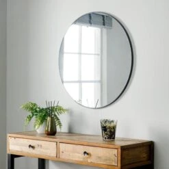 Black Round Wall Mirror - 80cm