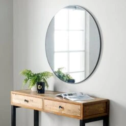 Black Round Wall Mirror - 90cm