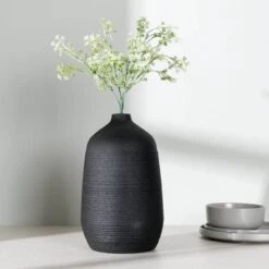 Black Striped Porcelain Vase - 31cm