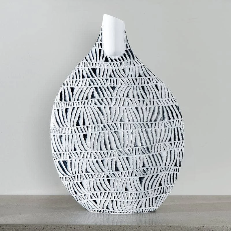 Black & White Round Tribal Pattern Vase - 46.5cm 5 Black & White Round Tribal Pattern Vase - 46.5cm - Image 3