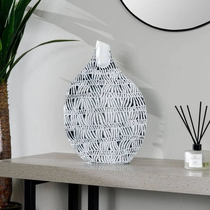 Black & White Round Tribal Pattern Vase - 46.5cm 3 Black & White Round Tribal Pattern Vase - 46.5cm