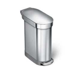 Brushed Steel Slim Pedal Bin - 45L