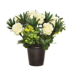 Cream Rose Berry Foliage Grave Pot 25cm